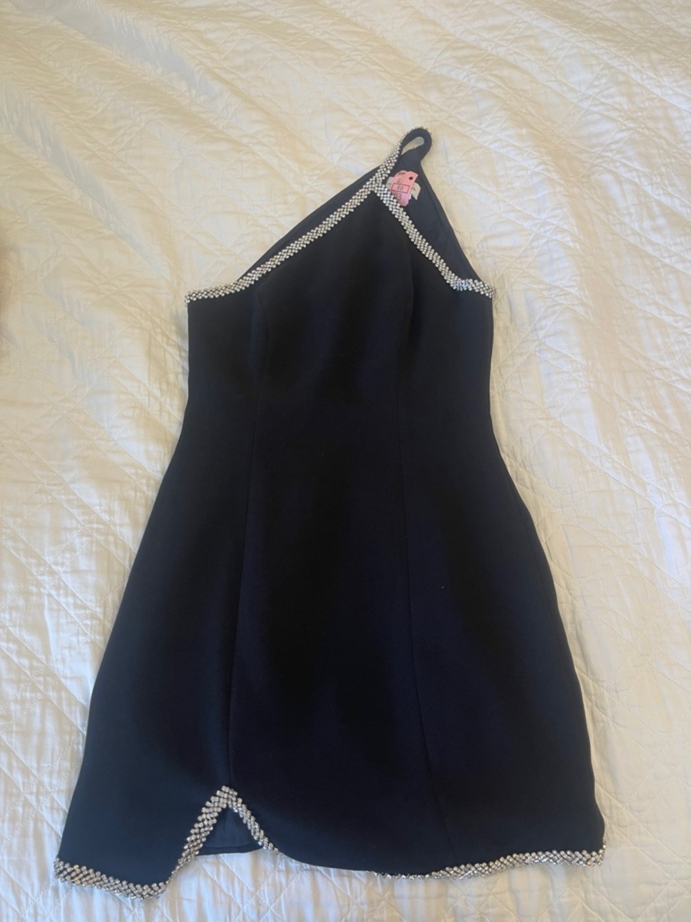 Lovers + Friends Black One-Shoulder Rhinestone Trim Mini Dress